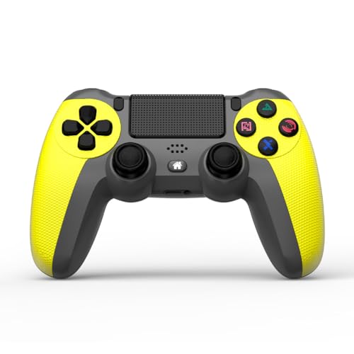 NK Controller für PS4 / PS3 / PC/Handy, kabellos, mit Dualshock, 6-Achsen-Erkennungsfunktion, LED-Licht, Touch-Panel, Kopfhörereingang, Ladekabel im Lieferumfang enthalten, Gelb von NK