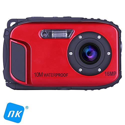 NK Kompakte Digitalkamera, wasserdicht, 16 MP FHD 720p, optischer Zoom x1 Digital x8, Gesichtserkennung, digitaler Stabilisator, Foto-Video, Rot (wasserdicht 10 m) von NK
