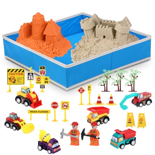 NK Magic Sand Set für Kinder 2 3 4 5 6 Jahre - Kinderspielzeug-Bauset mit 1.36kg Sand in 2 Farben und Sandkasten 40x40cm, Originelles Geschenkspielzeug für Weihnachten und Geburtstag (48 Stück) von NK