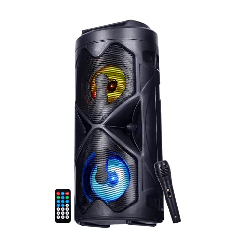 NK Mini Tower Tragbarer Standlautsprecher - Mini Bluetooth Sound Tower, 10 W, Kabellos, LED-Beleuchtung, Fernbedienung, USB / AUX / FM, Karaoke-Modus (eingebautes Mikrofon) von NK