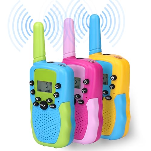 NK Pack 3 Walkie-Talkies für Kinder 4 5 6 7 8 9 Jahren (Batterien Inklusive) - Lange Reichweite 3km, LED-Display, 22 Kanäle, Kinderspielzeug mit Taschenlampe, Weihnachtsgeburtstagsgeschenk (3 Stück) von NK