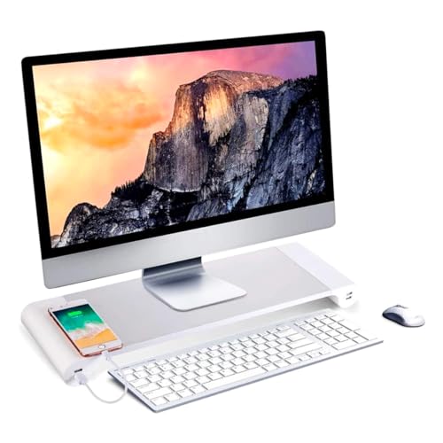 NK Tragbarer Monitorständer - Anti-Rutsch Aluminium, Computer-Riser, 4 USB-Ladeanschlüsse, 22W, bis zu 20", 10kg, (Silberfarbe) von NK