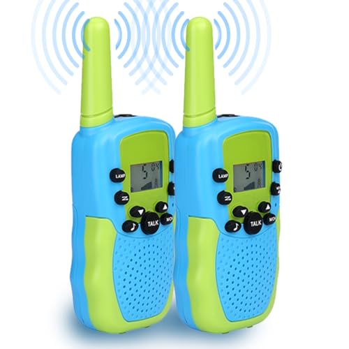 NK Walkie-Talkies für Kinder 4 5 6 7 8 9 Jahren (Batterien Inklusive) - Lange Reichweite 3km, LED-Display, 22 Kanäle, Kinderspielzeug mit Taschenlampe, Weihnachtsgeburtstagsgeschenk, Farbe Blau/Grün von NK