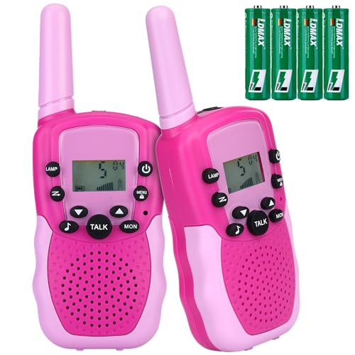 NK Walkie-Talkies für Kinder 4 5 6 7 8 9 Jahren (Batterien Inklusive) - Lange Reichweite 3km, LED-Display, 22 Kanäle, Kinderspielzeug mit Taschenlampe, Weihnachtsgeburtstagsgeschenk, Farbe Rosa von NK