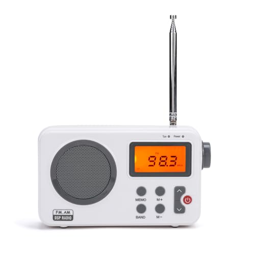 Radio NK-AB1904 FM/AM - Küchenradio Tragbares Desktop-Radio, LCD-Bildschirm mit Licht, Antenne, Lautsprecher, 4 AA-Batterien, DC5V-Kabel, Weiß (Radioeecker & Radioalarmfunktion) von NK