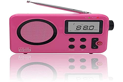 Radio NK-AB1904-FMROS/Am - Tragbares Tischradio, LCD-Bildschirm mit Licht, Antenne, Lautsprecher, 4 AA-Batterien, DC5V-Kabel, Rosa (Radiowecker) … (Generalüberholt) von NK
