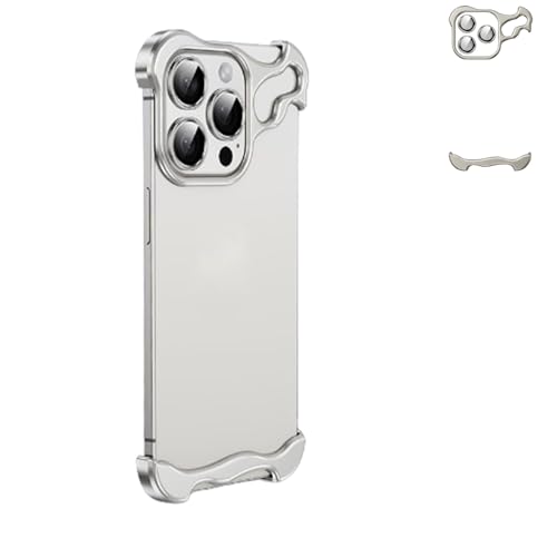 NKEM Speziell geformte Anti-Fall-Handyhülle mit Metall-Eckpolster, geeignet für iPhone 15 14 13 Pro Max, Anti-Fall-Handyhülle mit Vier Ecken aus Metall-Eckpolster (for iPhone14plus,Silver) von NKEM