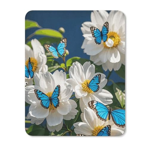 Mauspads mit rutschfester Gummiunterseite, weiße Blüten, blaue Schmetterlinge, wasserdicht, Gaming-Mauspad für Computer, Gamer, Büro, Zuhause Mauspads mit rutschfester Gummiunterseite, weiße Blüten, blaue Schmetterlinge, wasserdicht, Gaming-Mauspad für Computer, Gamer, Büro, Zuhause von NKJJSTES