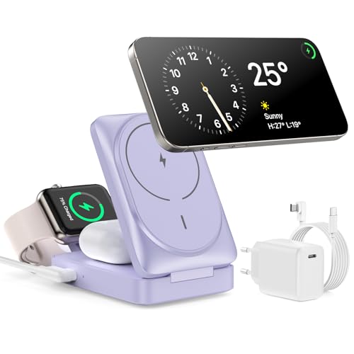 3 in 1 Kabelloses Ladegerät, Induktive Ladestation Wireless Charger, Mag-Safe Ladestation Faltbarer Magnetische Schnelles Ladeständer für iPhone 16/15/14/13/12 Apple Watch, AirPods 3 in 1 Kabelloses Ladegerät, Induktive Ladestation Wireless Charger, Mag-Safe Ladestation Faltbarer Magnetische Schnelles Ladeständer für iPhone 16/15/14/13/12 Apple Watch, AirPods von NKVND