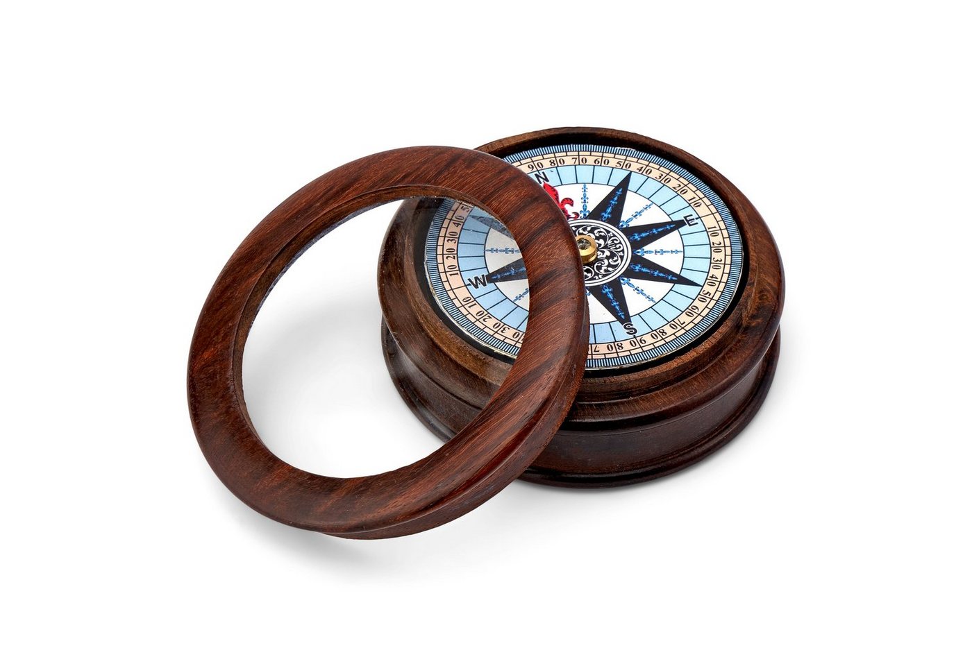 NKlaus Kompass Maritim 8,5cm Kompass aus Naturholz mit Glas im Deckel 3,5cm hoch Tasc von NKlaus
