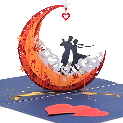 NLR 3D Pop-up Grußkarte # Liebhaber Tanzen auf Mond Boot | Am besten für Jubiläum, Valentinstag, Geburtstag, Hochzeitszeremonie (Rot) von NLR FUN