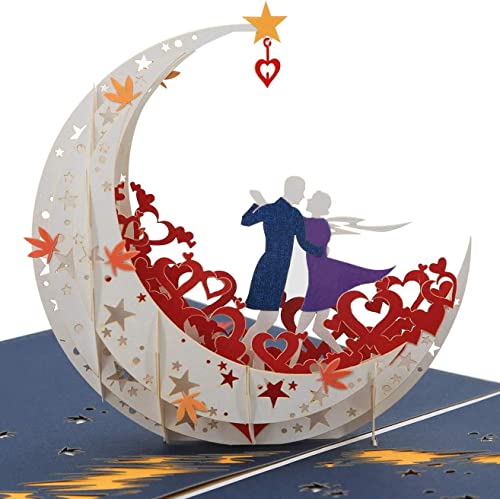 NLR FUN 3D Pop-up Grußkarte # Liebhaber Tanzen auf Mond Boot | Am besten für Jubiläum, Valentinstag, Geburtstag, Hochzeitszeremonie (Weiß) von NLR FUN