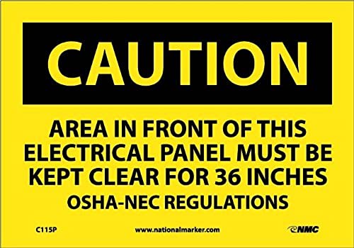 NMC C115P OSHA-Schild, "Caution Area in front of this electric panel must be keep clear for 91,4 cm OSHA-NEC-Regulationen", 25,4 cm Breite x 17,8 cm Höhe, druckempfindliches Vinyl, schwarz auf gelb NMC C115P OSHA-Schild, "Caution Area in front of this electric panel must be keep clear for 91,4 cm OSHA-NEC-Regulationen", 25,4 cm Breite x 17,8 cm Höhe, druckempfindliches Vinyl, schwarz auf gelb von NMC