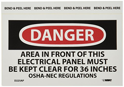 NMC D225AP Gefahrenetikett, Aufschrift "Danger - Area in Front of This Electrical Panel Must Be Keep Clear for 91,4 cm OSHA-NEC Regulations Label - 12,7 cm x 7,6 cm PS Vinyl Danger Label,Weiß NMC D225AP Gefahrenetikett, Aufschrift "Danger - Area in Front of This Electrical Panel Must Be Keep Clear for 91,4 cm OSHA-NEC Regulations Label - 12,7 cm x 7,6 cm PS Vinyl Danger Label,Weiß von NMC