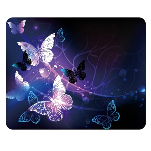 Anti-Rutsch-Mauspad Gummi Quadratisches Mousepad Desktop-Notebook Computer-Mausmatte zum Arbeiten und Spielen 260X210mm mit genähter Kante(Purple Butterfly) von NNAKAPAKA