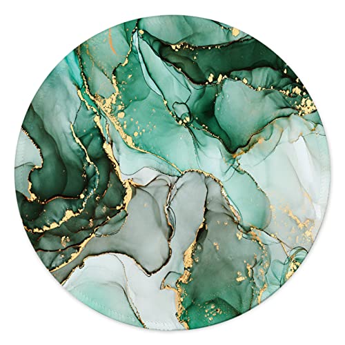 Rundes Mauspad, Gaming-Mauspad, rutschfeste Gummiunterseite, Mauspad mit genähtem Rand, 20 x 20 cm, für Laptop, Computer (Marmor-Jadegrün, Gold) von NNAKAPAKA