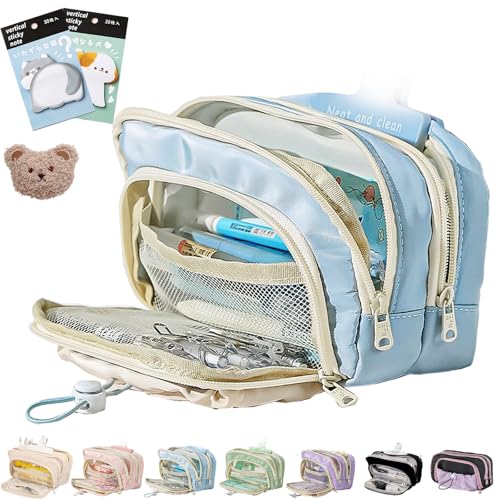Big Capacity Pencil Case, Beige Pencil Case, Large Capacity Pencil Pouch, Pencil Pouch Organizer, 3 Compartments Simple Storage Aesthetic Pencil Case (Blue) von NNBWLMAEE
