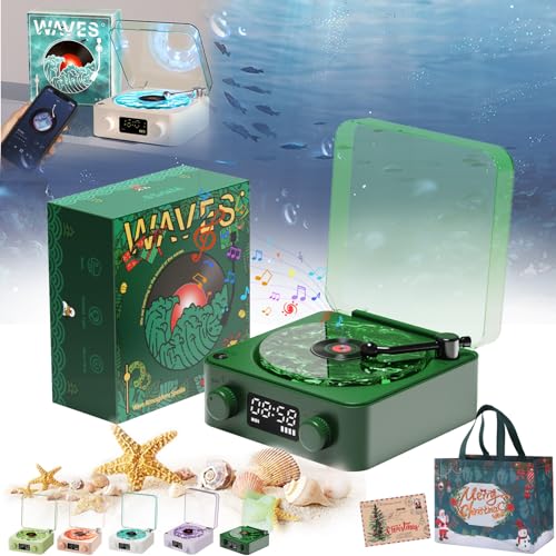 Lumena Lamp Record Player, Aquavinyl Waves Mini Speaker, The Waves Vintage Vinyl Record Player, 4 Modes, 5 Colors with Adjustable Ambient Lighting (Dark Green) von NNBWLMAEE