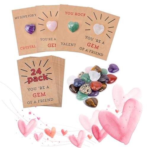 NNBWLMAEE 24 Pack Valentines Cards with Heart-Shape Crystal Stone, Valentines Day Gifts for Kids, Exchange Card Kids Funny Gifts for Boys Girls Toddlers Class Classroom School Party Favor (48Pcs-B) von NNBWLMAEE