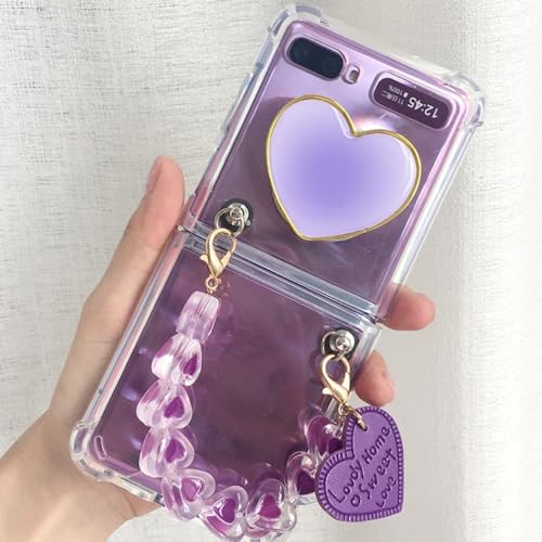 Für Samsung Galaxy Z Flip 1 2 3 4 5 5G Hülle, süßes Herzband, Handgelenkständer, Halter, transparente Handyhülle, Z4, für Z Flip 4 von NOBAA