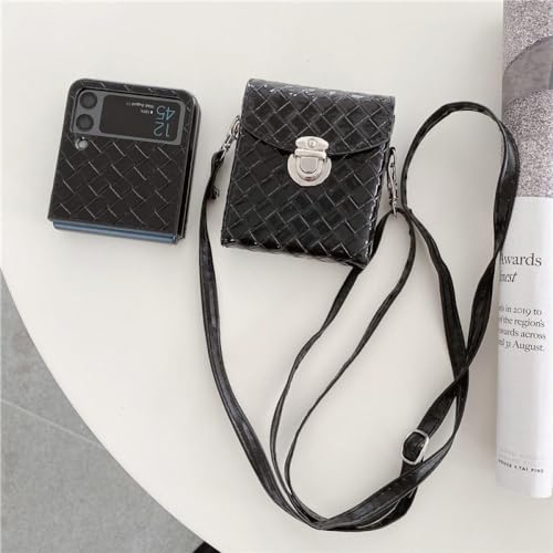 Für Samsung Galaxy Z Flip 5 4 Z Flip 3 Hülle, Umhängetasche, Schultergurt, Muster, Handyhülle, Mini-Tasche, Brieftaschen-Hülle, Schwarz, für Z Flip 5 von NOBAA