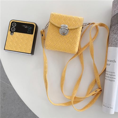 NOBAA Für Samsung Galaxy Z Flip 5 4 Z Flip 3 Hülle, Umhängetasche, Schultergurt, Muster, Handyhülle, Mini-Tasche, Brieftaschen-Hülle, Gelb, Für Z Flip 5 von NOBAA