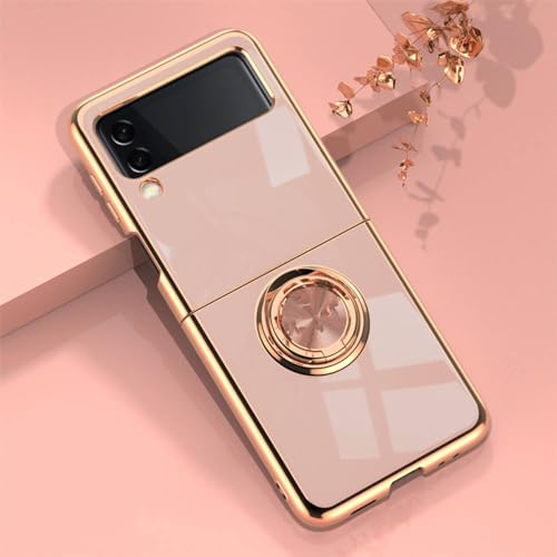 Luxus Geeignet für Samsung Galaxy Z Flip 5 4 3 5G Galvanisierter Ring Auto Magnetische Schutzhülle für Z Flip 3 Flip 4 Handyhülle,Rosa,Für Z Flip 5 von NOBAA