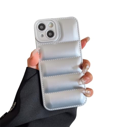 NOBAA Die stoßfeste Puffer-Hülle aus flüssigem Silikon für iPhone 15 14 13 12 11 Pro X XS XR Max 8 7 Plus SE Daunenjacke Bumper Cover, Silber, für iPhone 15 Pro von NOBAA
