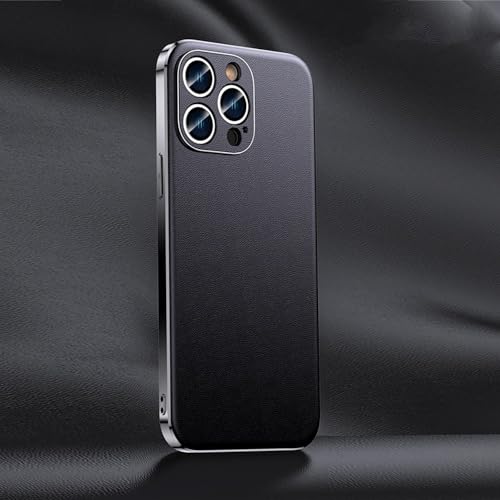 NOBAA Leder-Handyhülle für iPhone 14 12 11 13 15 Pro Max 15Pro 14Pro Luxus-Beschichtung Vollobjektivschutz Rückseite, Schwarz, Für iPhone 15 Pro von NOBAA