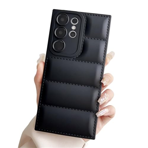 NOBAA Niedliche Wellen-Puffer-Daunenjacke, Handyhülle für Samsung S24 S23 S22 Ultra A54 A73 A52 A34, einfarbig, stoßfest, weiche Hülle, Schwarz, für S24 von NOBAA