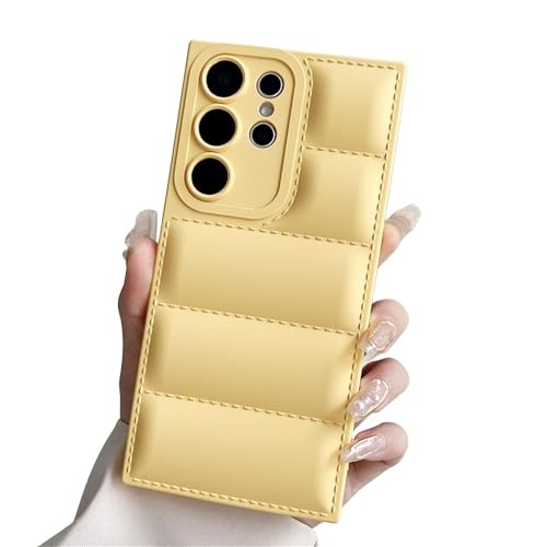 NOBAA Niedliche Wellen-Puffer-Daunenjacke, Handyhülle für Samsung S24 S23 S22 Ultra A54 A73 A52 A34, einfarbig, stoßfest, weiche Hülle, gelb, für S24 von NOBAA