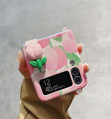 Niedliche Vollbild-Blumenhülle mit 3D-Tulpen-Ringhalter für Samsung Galaxy Z Flip 3 5G Z Flip3 Zflip3 Flip4 Zflip4 Cover, A, für Z Flip 4 von NOBAA