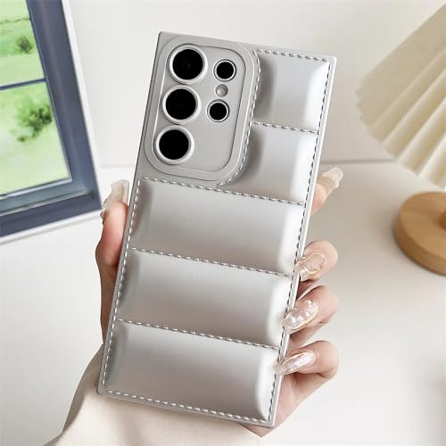 Niedliche Wellen-Puffer-Daunenjacke, Handyhülle für Samsung S24 S23 S22 Ultra S21 Plus S20 FE Note 20, einfarbig, stoßfest, weiche Hülle, Silber, für S23Plus von NOBAA
