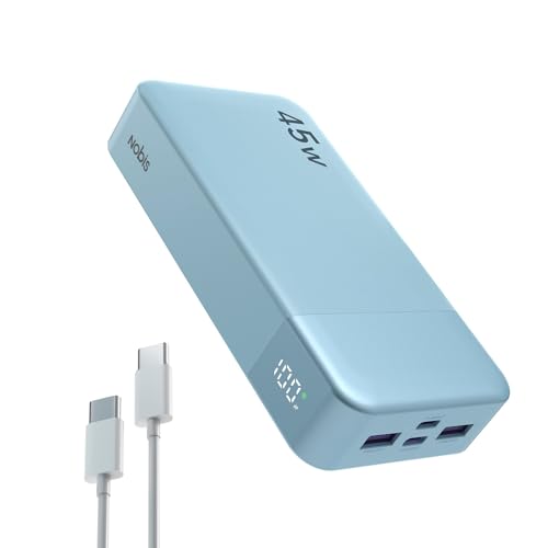 NOBIS Power Bank, Powerbank 20000mAh, 45W Externe Handyakkus Schnellladen, Externer Akku mit C zu C Kabel, Tragbares Ladegerät mit Digitalanzeige für Phone Android Laptop etc(Blau) von NOBIS