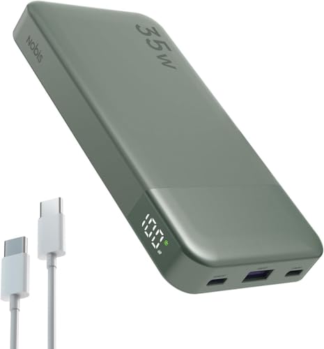 NOBIS Power Bank, Powerbank 10000mAh, 35W Externe Handyakkus Schnellladen, Externer Akku mit C zu C Kabel, Tragbares Ladegerät mit Digitalanzeige für Phone Pad Android etc (Grün) von NOBIS