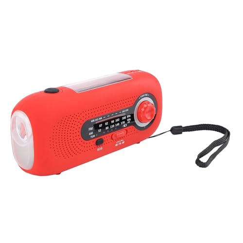 Solar Radio, Tragbares Radio mit 1W 5LED 3 Level Taschenlampe 4 Lichtmodi SOS Hand Crank Solar Power Radio C Ladestation 2000 -mAh Batterieantrieb Notfallradio für Camping, (Rot) von NOENNULL