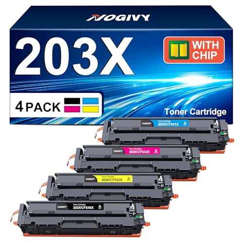 NOGIVY 203X 203A Toner Kompatibel für HP 203X 203A CF540X für Color Laserjet Pro MFP M281fdw M281fdn M280nw M281cdw M254dw M254nw M254dn CF541X CF542X CF543X (Schwarz Cyan Yellow Magenta, 4er-Pack) von NOGIVY