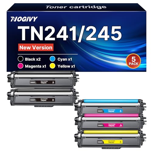 NOGIVY TN241 TN245 Toner Kompatibel für Brother TN 241 TN241/245 Toner für Toner Brother DCP 9022CDW MFC 9142 CDN MFC 9332CDW HL-3152CDW HL-3142CDW DCP-9017CDW (Schwarz Cyan Gelb Magenta, 5er-Pack) von NOGIVY