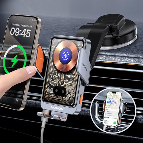 NOHON Handyhalterung Auto mit Ladefunktion：15W Qi Handyhalterung Auto Induktives Laden Kfz mit Lüftung Saugnapf Automatische Klemmung, Wireless Charger Auto für iPhone 15/14/13,Samsung,Xiaomi,Sony von NOHON