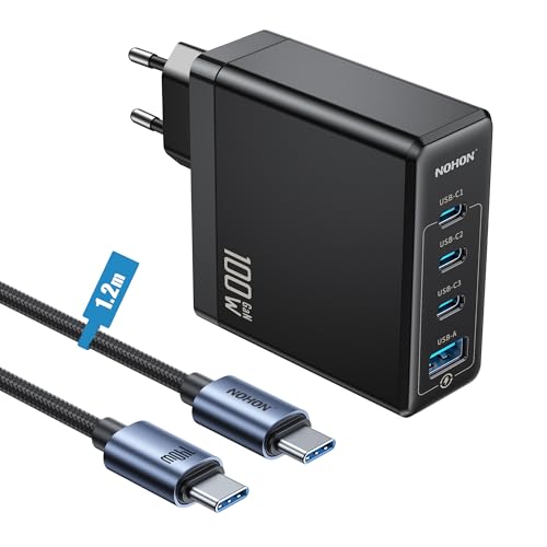 NOHON USB-C Ladegerät Fast Netzteil: 100W GaN Handy 3-Port Schnellladegerät PD3.0 mit 140W Typ-C 1.2M ladekabel | PPS kompatibel mit MacBook iPad Pro Air Galaxy S23 | für iPhone 15 14 13 12 NOHON USB-C Ladegerät Fast Netzteil: 100W GaN Handy 3-Port Schnellladegerät PD3.0 mit 140W Typ-C 1.2M ladekabel | PPS kompatibel mit MacBook iPad Pro Air Galaxy S23 | für iPhone 15 14 13 12 von NOHON