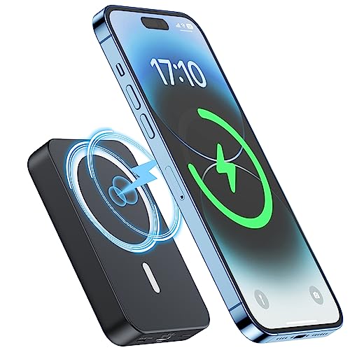 NOHON Wireless Mag-Safe-Power-Bank 10000mAh: Magnetische PowerBank Slim Externer Akku mit PD3.0 20W USB-C | Handy Akkupack Kompatibel mit iPhone 15 14 13 12 Plus Mini Pro ProMax | Schwarz von NOHON