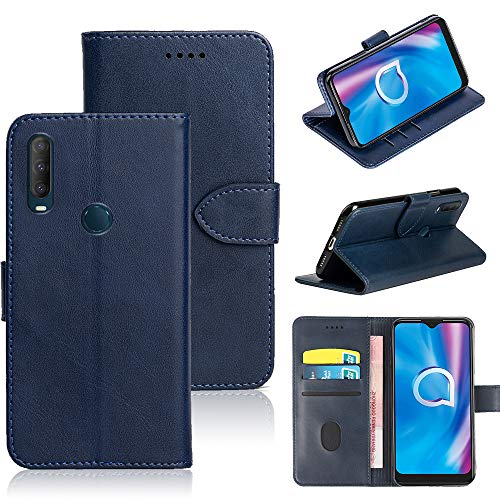 NOKOER Leder Hülle für Alcatel 3L 2020/1V 2020, All Inclusive Flip Leder Case Cover, 3 Kartenfach Halterungs Funktion Handyhülle für Alcatel 3L 2020/1V 2020 - Blau von NOKOER