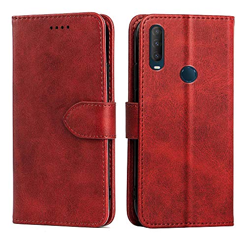 NOKOER Leder Hülle für Alcatel 3L 2020/1V 2020, All Inclusive Flip Leder Case Cover, 3 Kartenfach Halterungs Funktion Handyhülle für Alcatel 3L 2020/1V 2020 - Rot von NOKOER