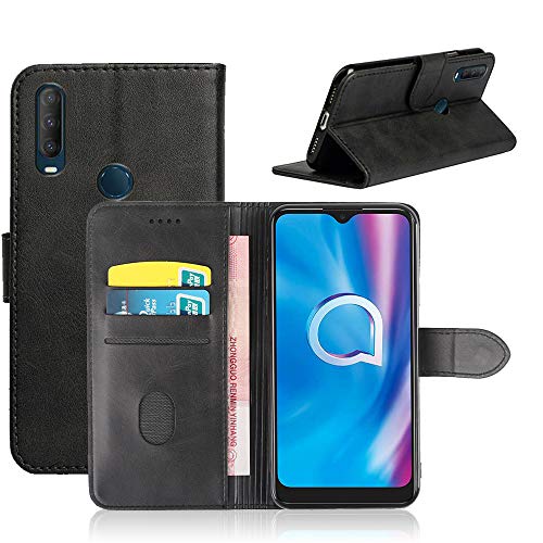 NOKOER Leder Hülle für Alcatel 3L 2020/1V 2020, All Inclusive Flip Leder Case Cover, 3 Kartenfach Halterungs Funktion Handyhülle für Alcatel 3L 2020/1V 2020 - Schwarz von NOKOER