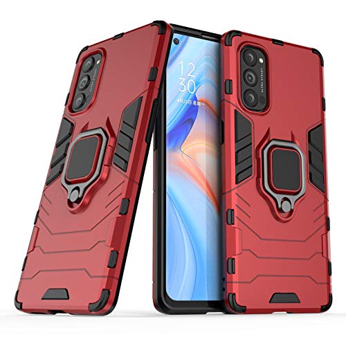NOKOER Hülle für Oppo Reno 4 Pro 5G, 2 in 1 PC TPU Ultradünn Case [Heavy Duty] All Inclusive Standfunktion Handyhülle [rutschfest] [Stoßfest] [Anti-Fall] Hülle - Rot von NOKOER