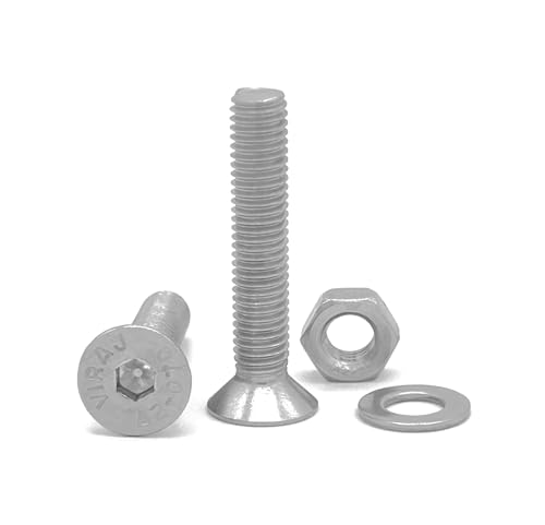 NOLDAR | Senkkopfschrauben mit Innensechskant. Edelstahl (A2). Set 10 Schrauben mit 10 Muttern und 10 Unterlegscheiben (30 Stück). Senkschrauben DIN 7991 / ISO 10642 Vollgewinde. (Große M10 x 80 mm) von NOLDAR