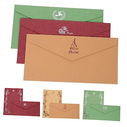 NOLITOY 12 Sets Grußkarten Einladungen Retro Schreibpapier Briefpapier Papierumschläge Papierbrief Set Einladungspapier Umschlag Büropapier Briefpapier Dunkelbraun von NOLITOY