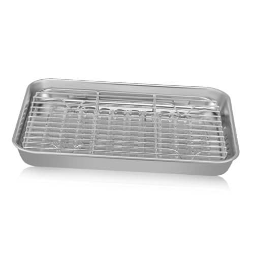 NOLITOY 2 Sätze Blatt Backformenset aus Edelstahl Backblech für den Ofen Backblech mit Gitterrost Bratblech mit Rost Backofengestell Backbleche Pfannen zum Backen Rostfreier Stahl Silver von NOLITOY