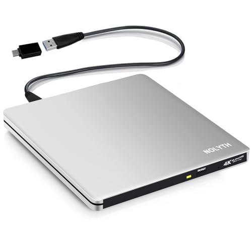 NOLYTH Externes Blu Ray Laufwerk USB 3.0 Type-C UHD 4K CD DVD Blu-ray Brenner 3D BD BDXL Bluray Laufwerk Drive Extern für Laptop PC Windows 11/10/8/7/Linux Mac MacBook Air Pro Apple iMac von NOLYTH