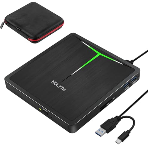 NOLYTH Externes CD Laufwerk DVD Laufwerk Extern USB-C USB 3.0 Externer DVD Brenner mit SD/TF & 2 USB Port, Optical Drive CD Laufwerk for Laptop Windows 11/10 PC Mac MacBook Apple iMac von NOLYTH